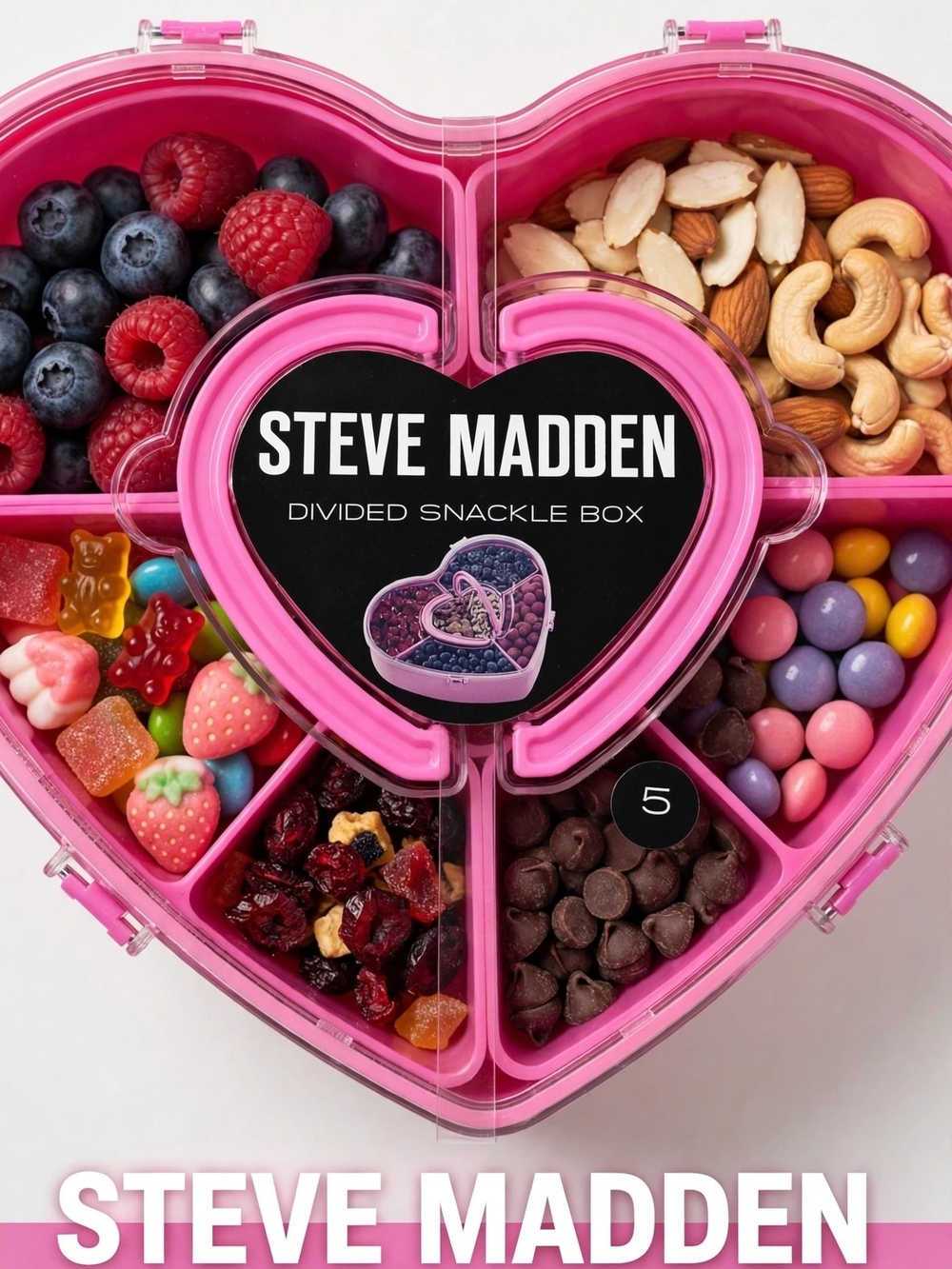 Steve Madden Pink Heart-Shaped Divided Snack Box